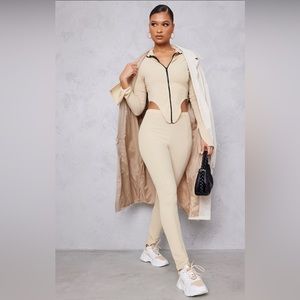 PrettyLittleThing | Sand Ribbed Seam Front Leggings | Color: Sand | Size 12
